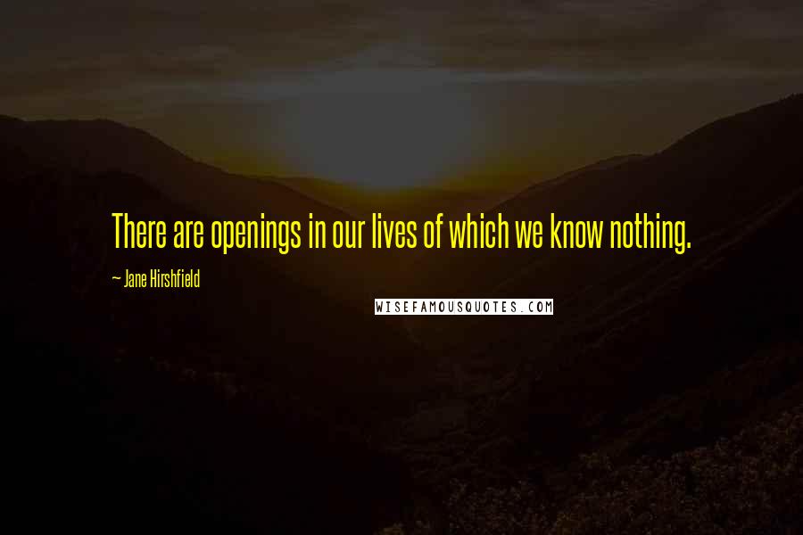 Jane Hirshfield Quotes: There are openings in our lives of which we know nothing.