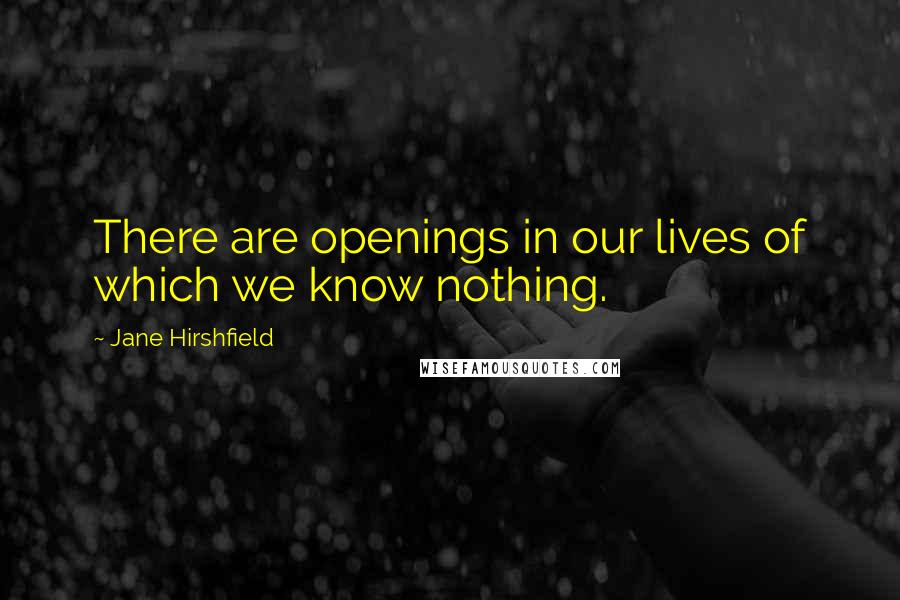 Jane Hirshfield Quotes: There are openings in our lives of which we know nothing.