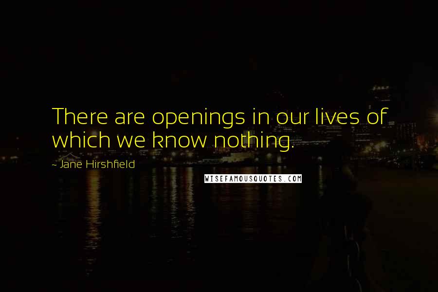 Jane Hirshfield Quotes: There are openings in our lives of which we know nothing.