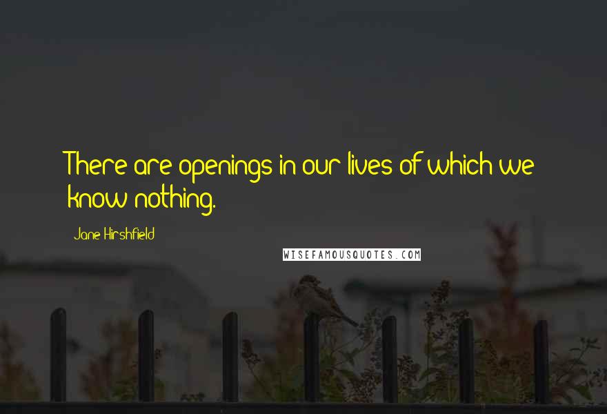 Jane Hirshfield Quotes: There are openings in our lives of which we know nothing.