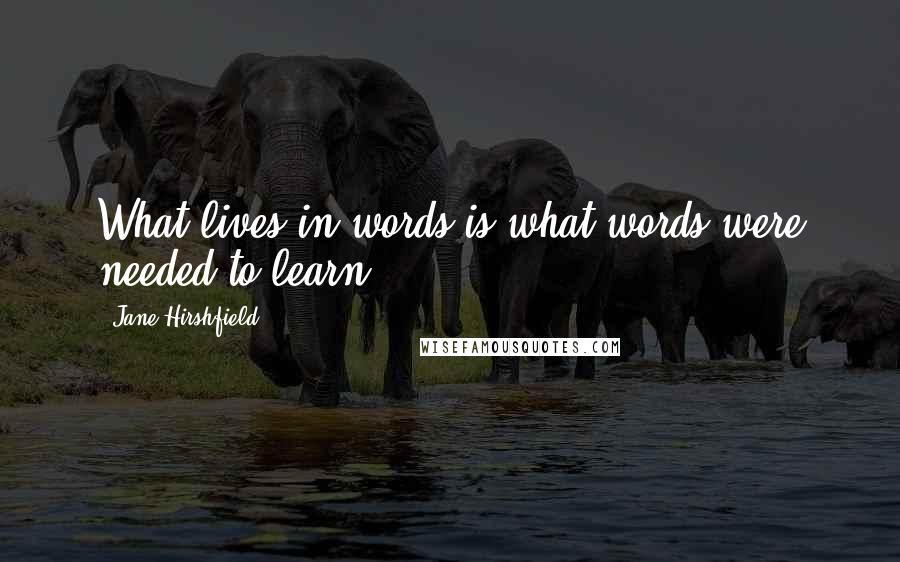 Jane Hirshfield Quotes: What lives in words is what words were needed to learn.