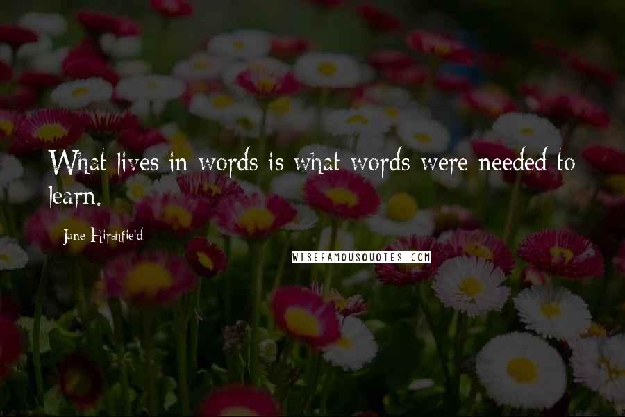 Jane Hirshfield Quotes: What lives in words is what words were needed to learn.
