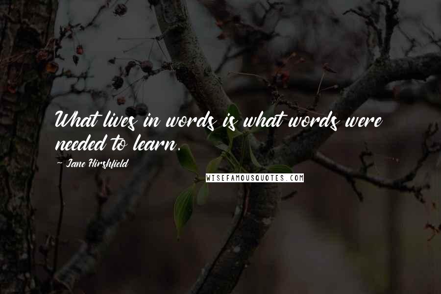 Jane Hirshfield Quotes: What lives in words is what words were needed to learn.