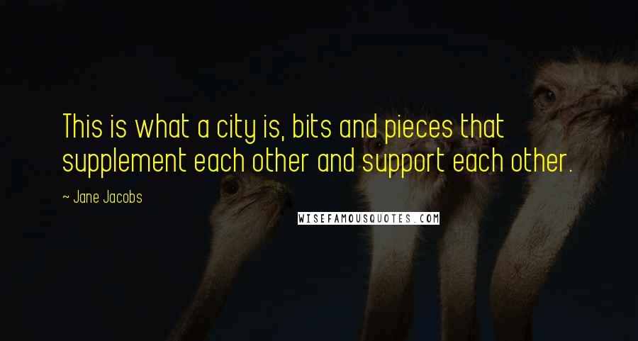 Jane Jacobs Quotes: This is what a city is, bits and pieces that supplement each other and support each other.