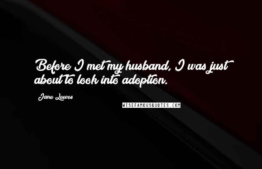 Jane Leeves Quotes: Before I met my husband, I was just about to look into adoption.