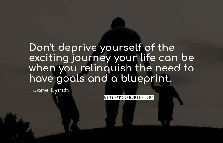 Jane Lynch Quotes: Don't deprive yourself of the exciting journey your life can be when you relinquish the need to have goals and a blueprint.