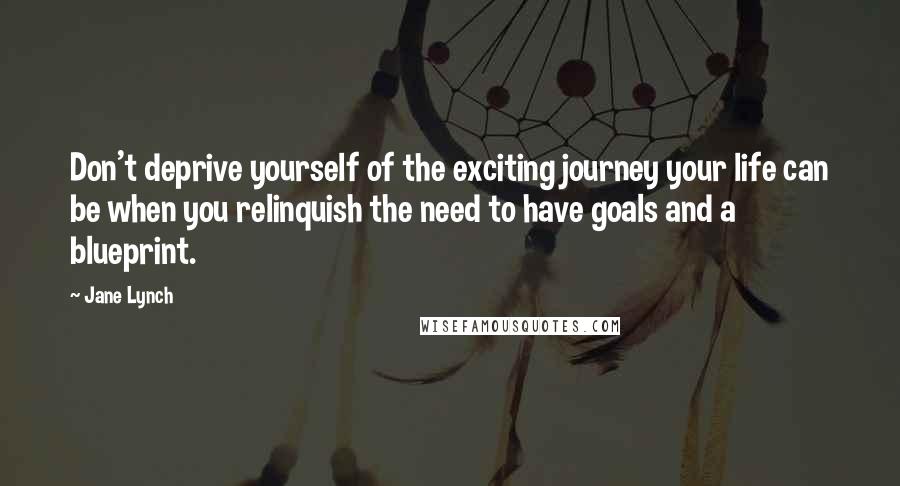 Jane Lynch Quotes: Don't deprive yourself of the exciting journey your life can be when you relinquish the need to have goals and a blueprint.