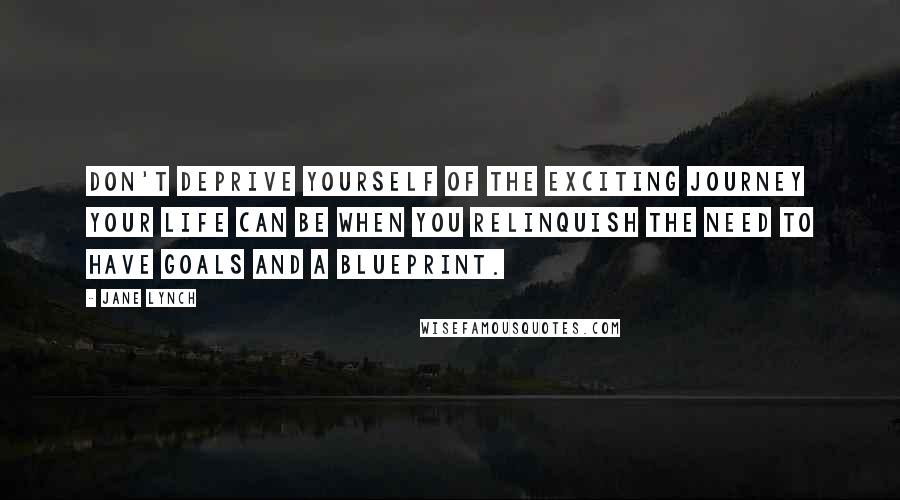 Jane Lynch Quotes: Don't deprive yourself of the exciting journey your life can be when you relinquish the need to have goals and a blueprint.