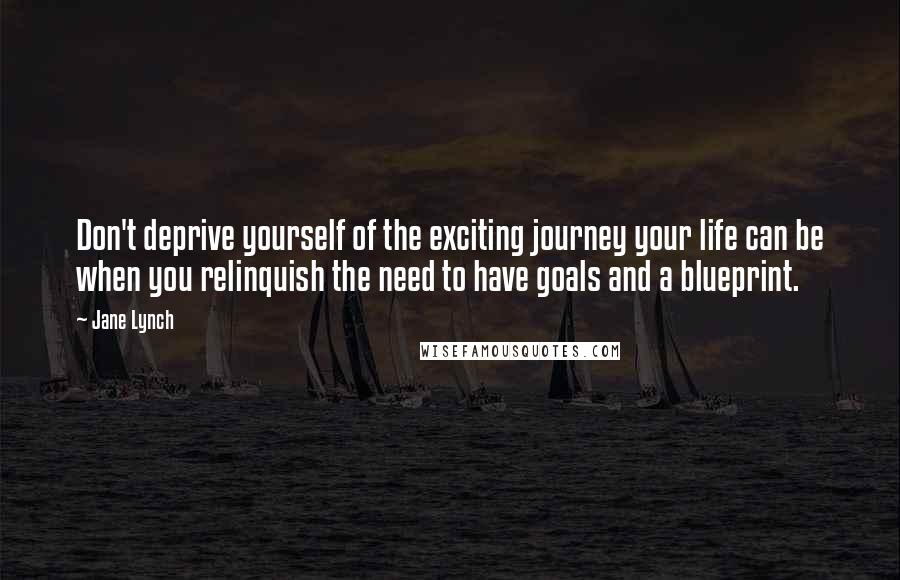 Jane Lynch Quotes: Don't deprive yourself of the exciting journey your life can be when you relinquish the need to have goals and a blueprint.