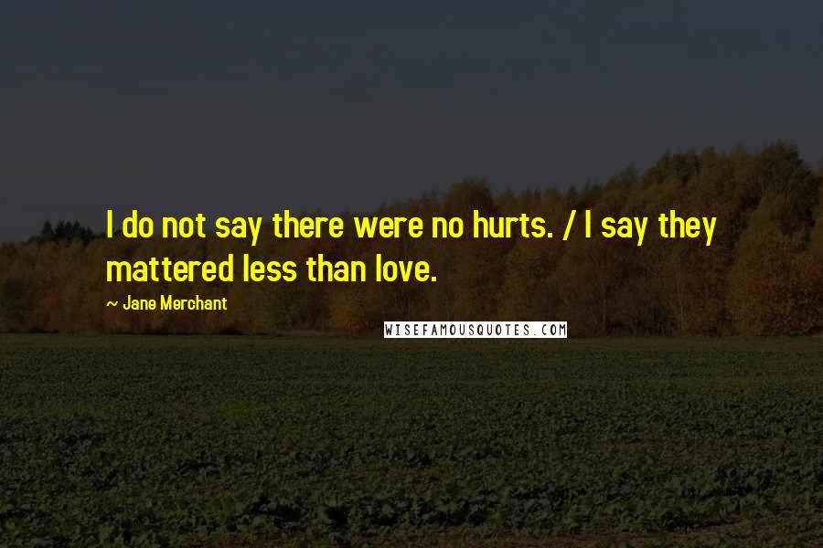 Jane Merchant Quotes: I do not say there were no hurts. / I say they mattered less than love.