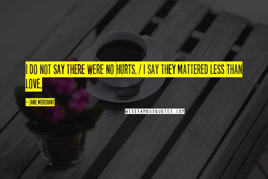 Jane Merchant Quotes: I do not say there were no hurts. / I say they mattered less than love.