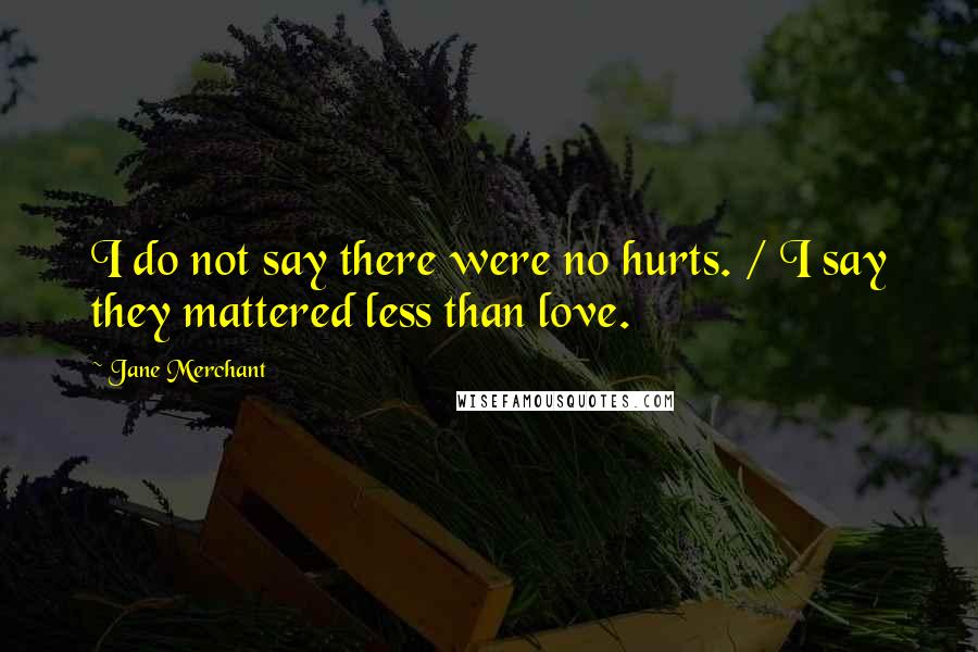 Jane Merchant Quotes: I do not say there were no hurts. / I say they mattered less than love.