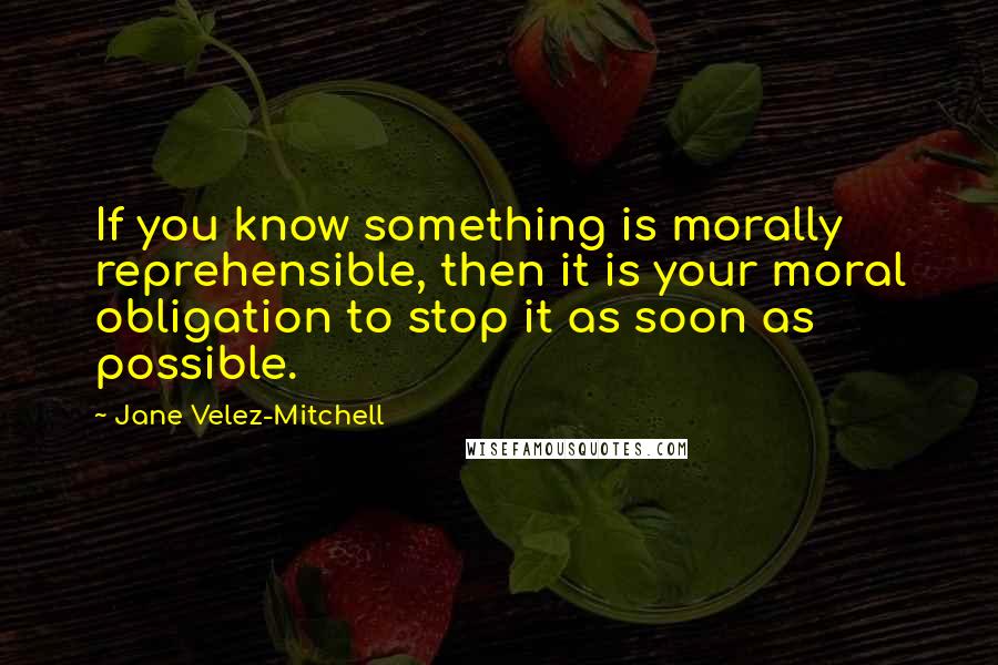 Jane Velez-Mitchell Quotes: If you know something is morally reprehensible, then it is your moral obligation to stop it as soon as possible.