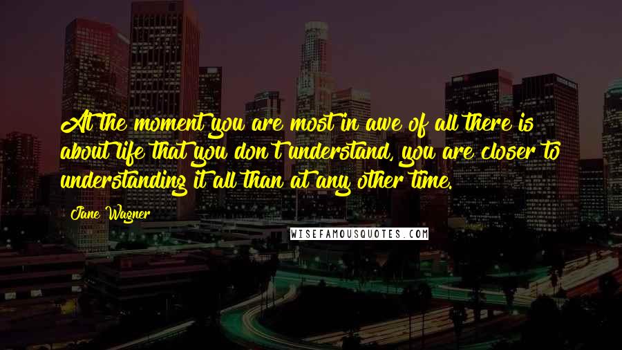 Jane Wagner Quotes: At the moment you are most in awe of all there is about life that you don't understand, you are closer to understanding it all than at any other time.