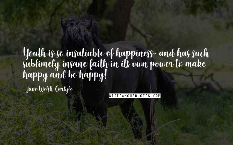 Jane Welsh Carlyle Quotes: Youth is so insatiable of happiness, and has such sublimely insane faith in its own power to make happy and be happy!