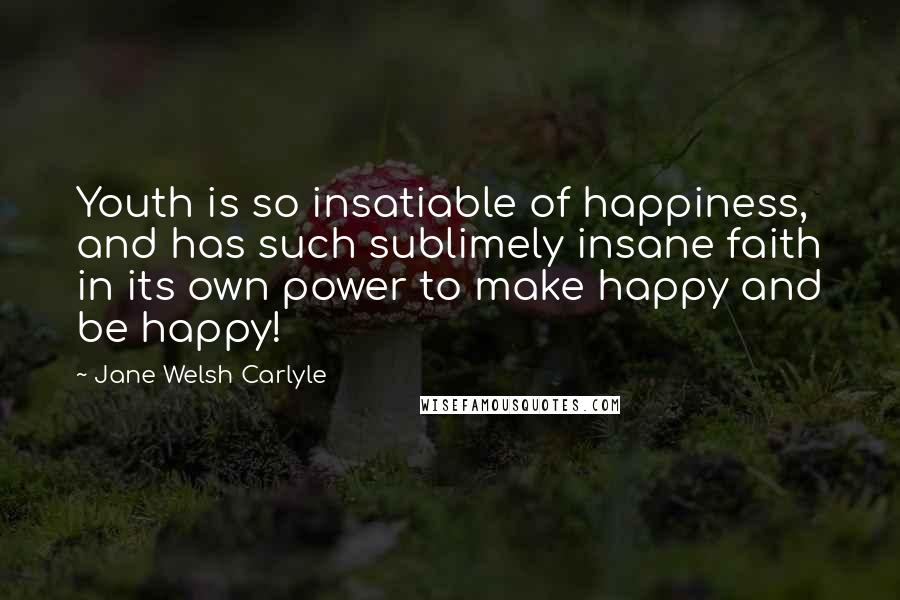 Jane Welsh Carlyle Quotes: Youth is so insatiable of happiness, and has such sublimely insane faith in its own power to make happy and be happy!