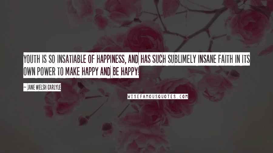 Jane Welsh Carlyle Quotes: Youth is so insatiable of happiness, and has such sublimely insane faith in its own power to make happy and be happy!