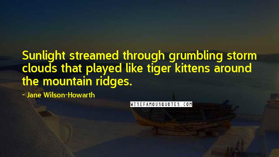 Jane Wilson-Howarth Quotes: Sunlight streamed through grumbling storm clouds that played like tiger kittens around the mountain ridges.