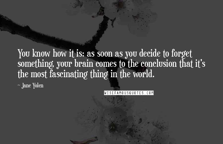 Jane Yolen Quotes: You know how it is: as soon as you decide to forget something, your brain comes to the conclusion that it's the most fascinating thing in the world.