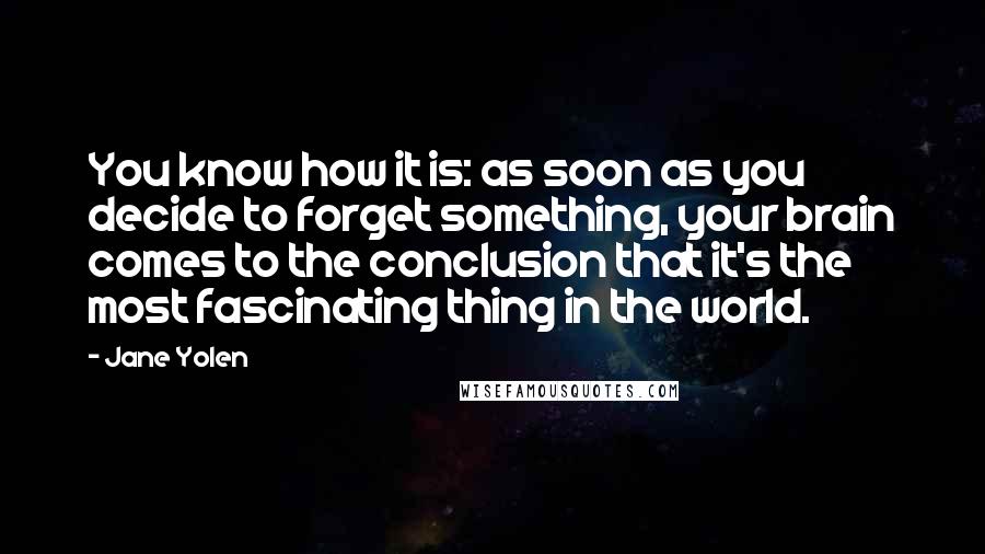 Jane Yolen Quotes: You know how it is: as soon as you decide to forget something, your brain comes to the conclusion that it's the most fascinating thing in the world.