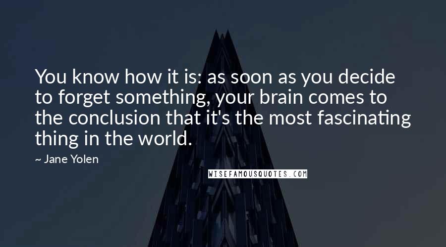 Jane Yolen Quotes: You know how it is: as soon as you decide to forget something, your brain comes to the conclusion that it's the most fascinating thing in the world.