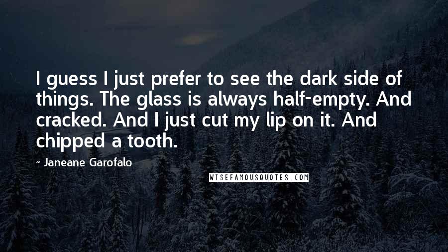 Janeane Garofalo Quotes: I guess I just prefer to see the dark side of things. The glass is always half-empty. And cracked. And I just cut my lip on it. And chipped a tooth.