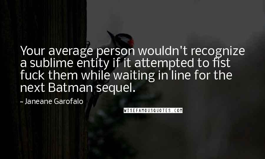 Janeane Garofalo Quotes: Your average person wouldn't recognize a sublime entity if it attempted to fist fuck them while waiting in line for the next Batman sequel.