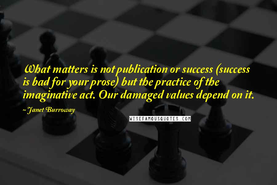 Janet Burroway Quotes: What matters is not publication or success (success is bad for your prose) but the practice of the imaginative act. Our damaged values depend on it.