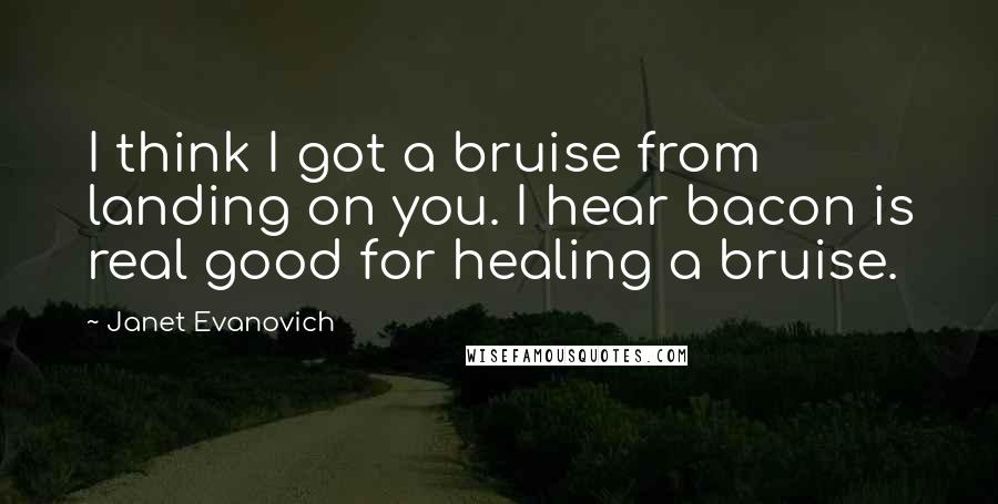 Janet Evanovich Quotes: I think I got a bruise from landing on you. I hear bacon is real good for healing a bruise.