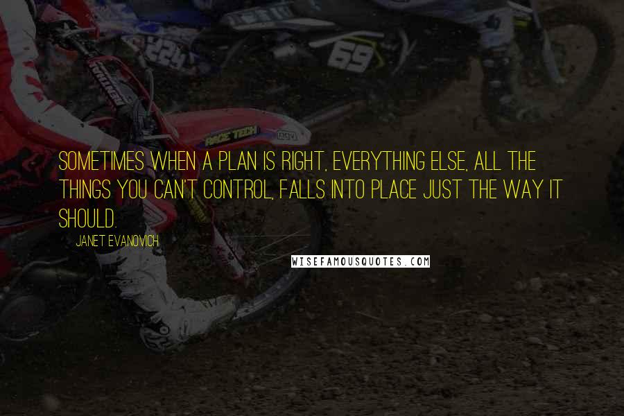 Janet Evanovich Quotes: Sometimes when a plan is right, everything else, all the things you can't control, falls into place just the way it should.