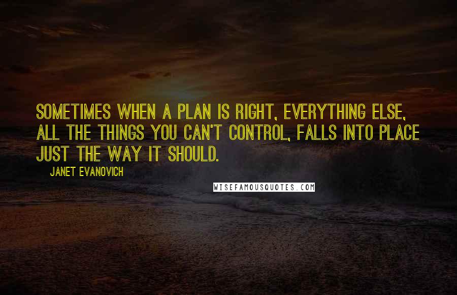 Janet Evanovich Quotes: Sometimes when a plan is right, everything else, all the things you can't control, falls into place just the way it should.