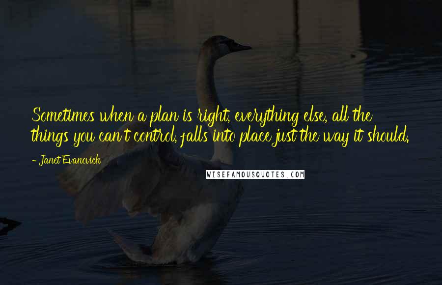 Janet Evanovich Quotes: Sometimes when a plan is right, everything else, all the things you can't control, falls into place just the way it should.