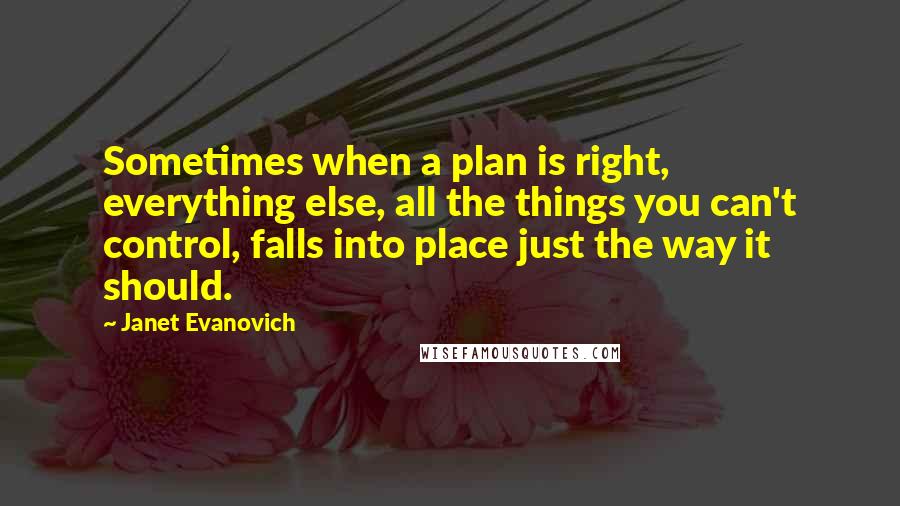 Janet Evanovich Quotes: Sometimes when a plan is right, everything else, all the things you can't control, falls into place just the way it should.