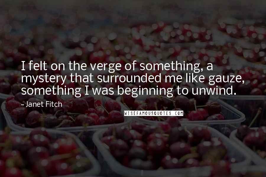 Janet Fitch Quotes: I felt on the verge of something, a mystery that surrounded me like gauze, something I was beginning to unwind.