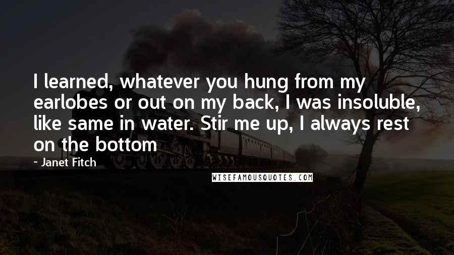 Janet Fitch Quotes: I learned, whatever you hung from my earlobes or out on my back, I was insoluble, like same in water. Stir me up, I always rest on the bottom