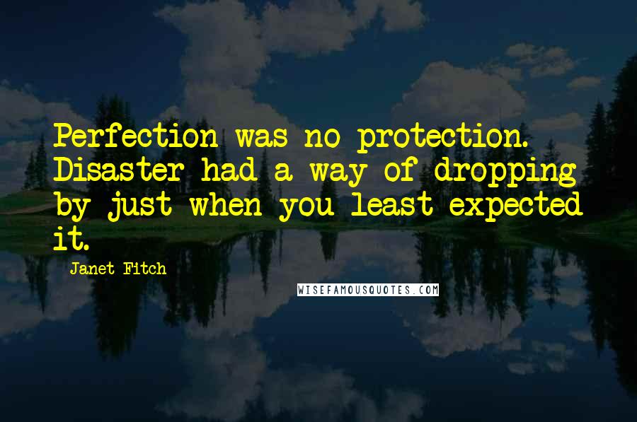 Janet Fitch Quotes: Perfection was no protection. Disaster had a way of dropping by just when you least expected it.