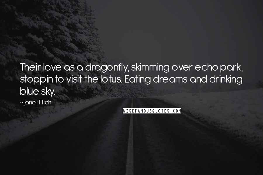 Janet Fitch Quotes: Their love as a dragonfly, skimming over echo park, stoppin to visit the lotus. Eating dreams and drinking blue sky.