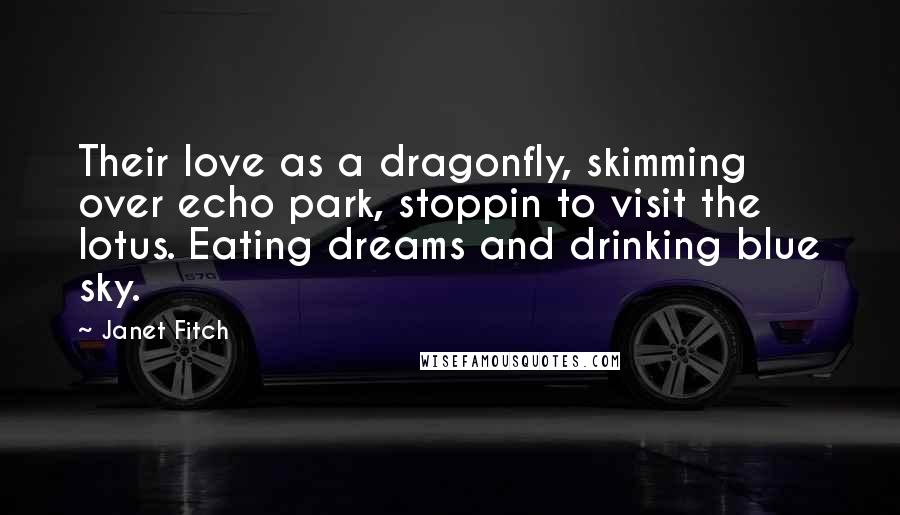 Janet Fitch Quotes: Their love as a dragonfly, skimming over echo park, stoppin to visit the lotus. Eating dreams and drinking blue sky.