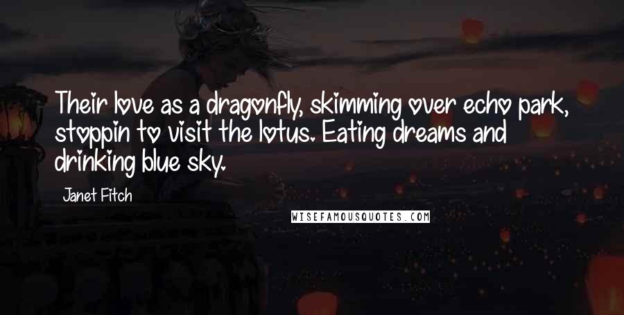 Janet Fitch Quotes: Their love as a dragonfly, skimming over echo park, stoppin to visit the lotus. Eating dreams and drinking blue sky.