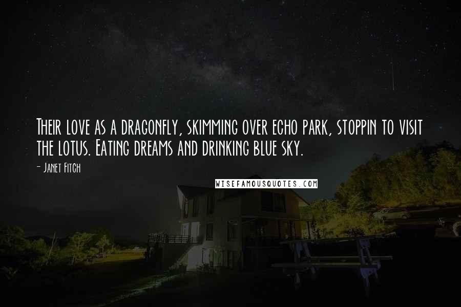 Janet Fitch Quotes: Their love as a dragonfly, skimming over echo park, stoppin to visit the lotus. Eating dreams and drinking blue sky.