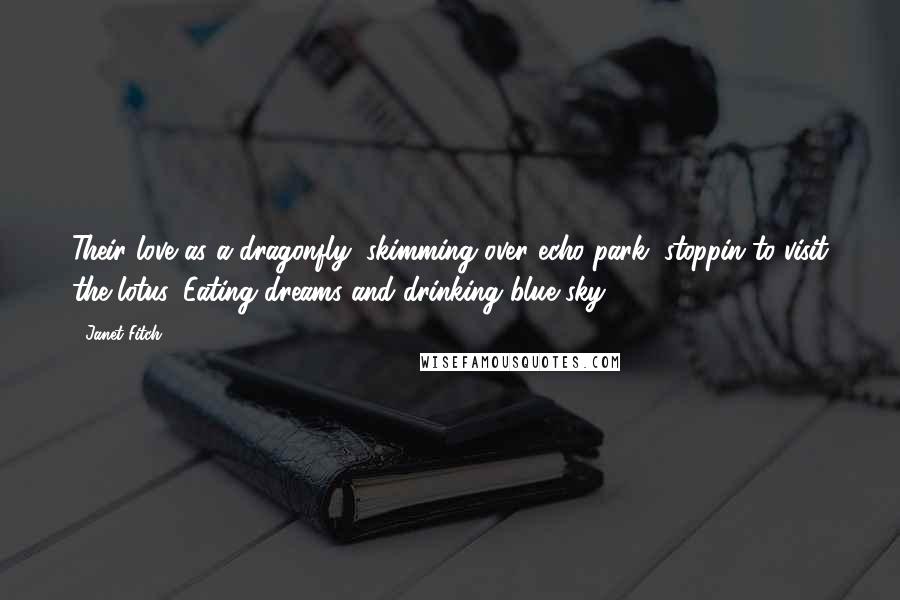 Janet Fitch Quotes: Their love as a dragonfly, skimming over echo park, stoppin to visit the lotus. Eating dreams and drinking blue sky.