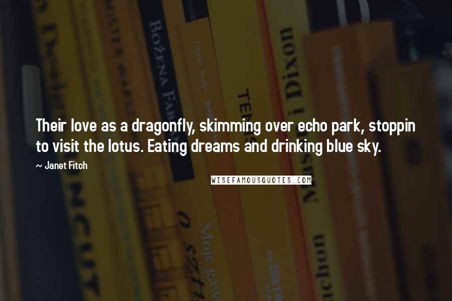 Janet Fitch Quotes: Their love as a dragonfly, skimming over echo park, stoppin to visit the lotus. Eating dreams and drinking blue sky.