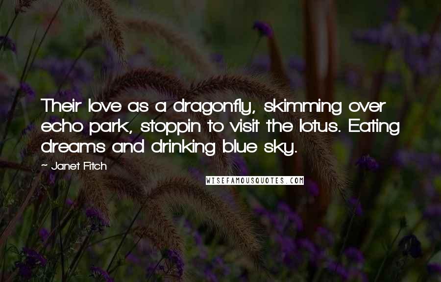 Janet Fitch Quotes: Their love as a dragonfly, skimming over echo park, stoppin to visit the lotus. Eating dreams and drinking blue sky.