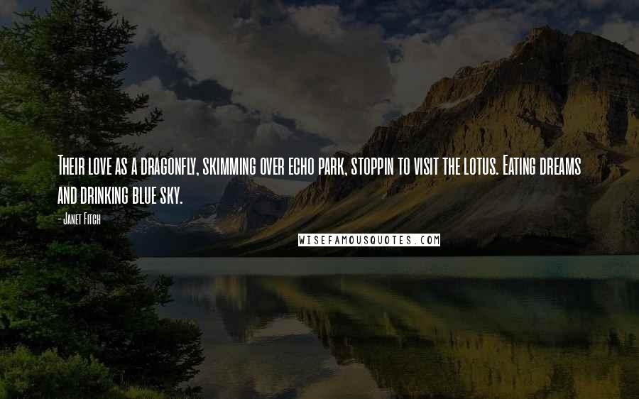 Janet Fitch Quotes: Their love as a dragonfly, skimming over echo park, stoppin to visit the lotus. Eating dreams and drinking blue sky.