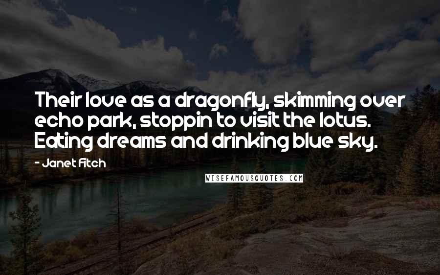 Janet Fitch Quotes: Their love as a dragonfly, skimming over echo park, stoppin to visit the lotus. Eating dreams and drinking blue sky.