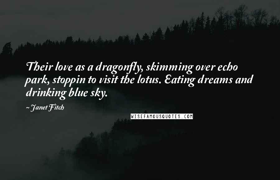 Janet Fitch Quotes: Their love as a dragonfly, skimming over echo park, stoppin to visit the lotus. Eating dreams and drinking blue sky.