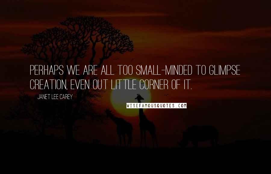 Janet Lee Carey Quotes: Perhaps we are all too small-minded to glimpse creation, even out little corner of it.