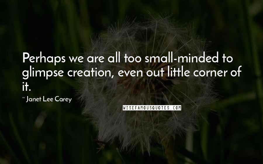 Janet Lee Carey Quotes: Perhaps we are all too small-minded to glimpse creation, even out little corner of it.
