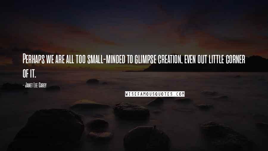 Janet Lee Carey Quotes: Perhaps we are all too small-minded to glimpse creation, even out little corner of it.