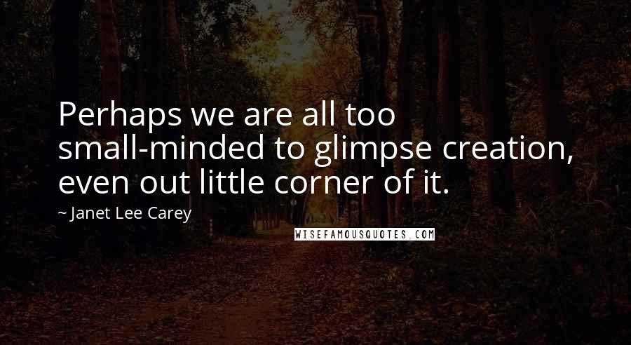 Janet Lee Carey Quotes: Perhaps we are all too small-minded to glimpse creation, even out little corner of it.